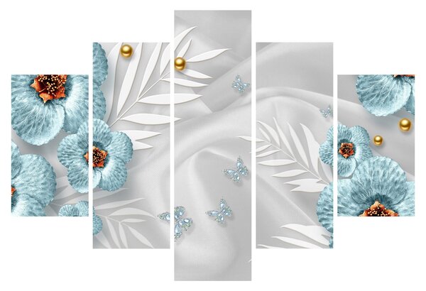 Obraz - 3D modré kvety (150x105 cm)