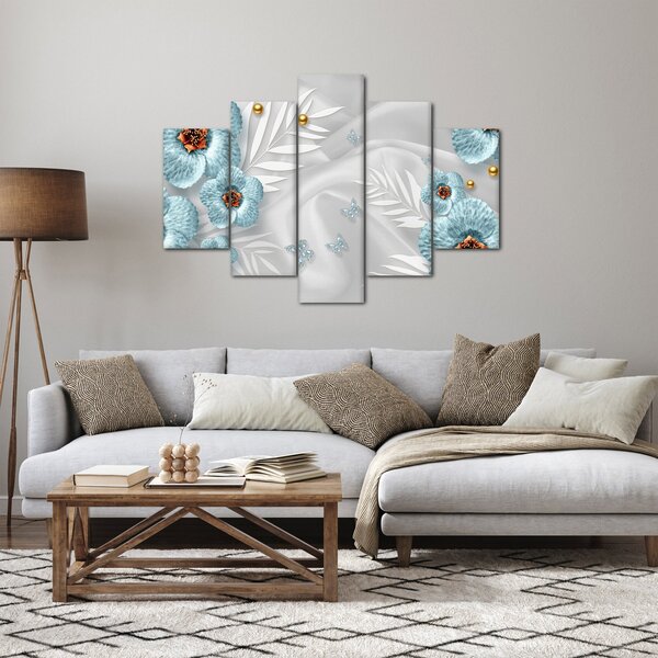 Obraz - 3D modré kvety (150x105 cm)