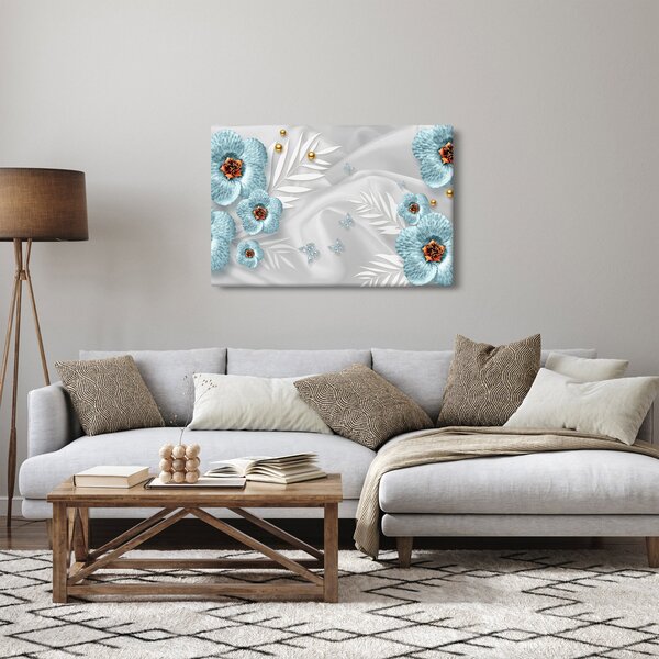 Obraz - 3D modré kvety (90x60 cm)