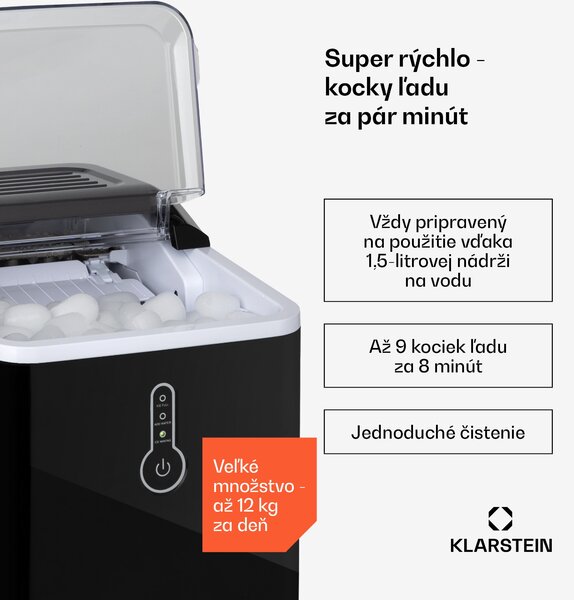 Klarstein Chillout, výrobník ľadu, oblé kúsky ľadu, 12 kg/24 h, nádrž 1,5 l, 1,5 l, čierny