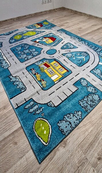 Detský koberec s motívom ihriska Kids Cesta 304 – modrý Rozmer: 60x100 cm
