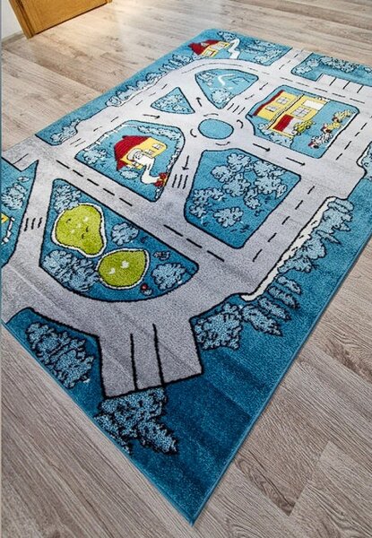 Detský koberec s motívom ihriska Kids Cesta 304 – modrý Rozmer: 60x100 cm