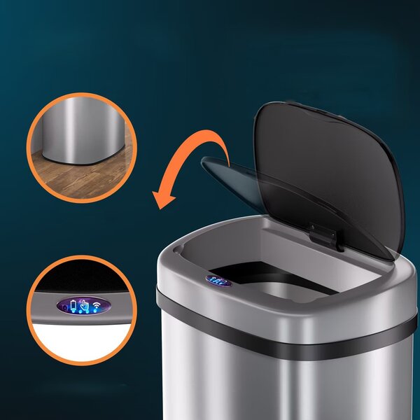 Bezdotykový hranatý odpadkový kôš s USB 50 L - strieborný