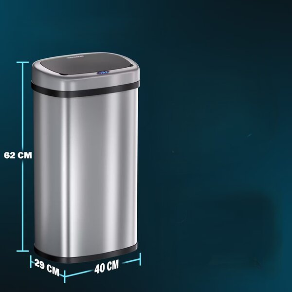 Bezdotykový hranatý odpadkový kôš s USB 50 L - strieborný