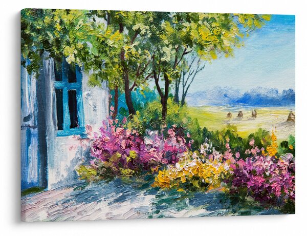 Obraz záhradky pred domom, olejomaľba (70x50 cm)