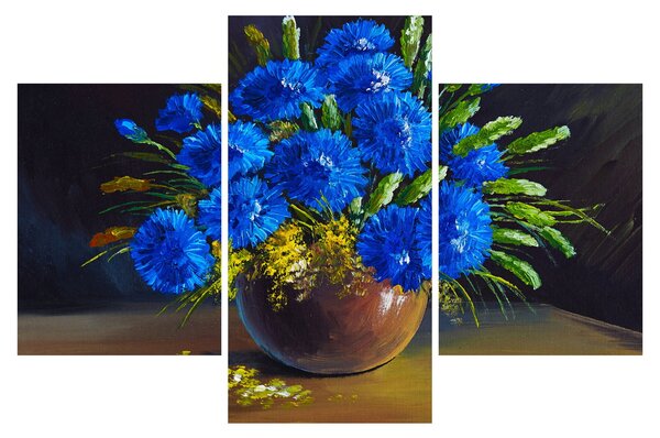 Obraz modrých kvetov vo váze (90x60 cm)