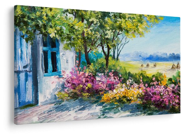 Obraz záhradky pred domom, olejomaľba (90x60 cm)