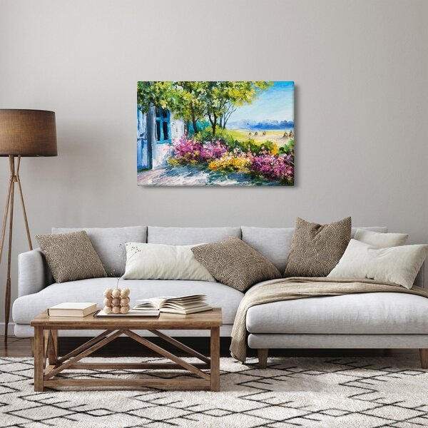 Obraz záhradky pred domom, olejomaľba (90x60 cm)