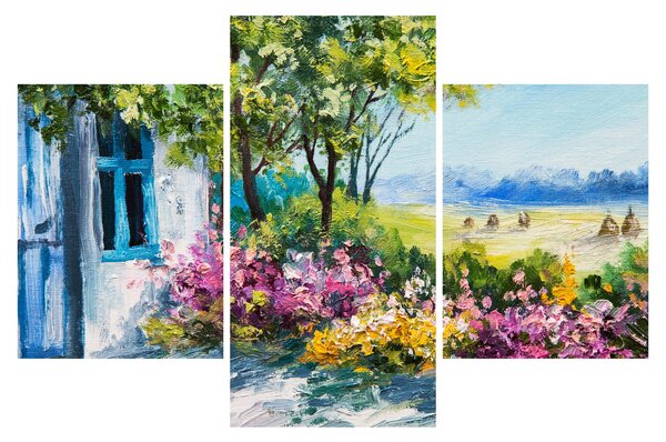 Obraz záhradky pred domom, olejomaľba (90x60 cm)