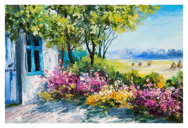 Obraz záhradky pred domom, olejomaľba (90x60 cm)