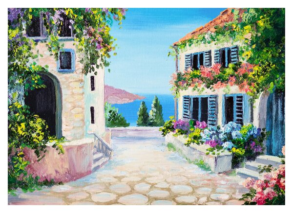 Obraz - Grécka ulička, olejomaľba (70x50 cm)