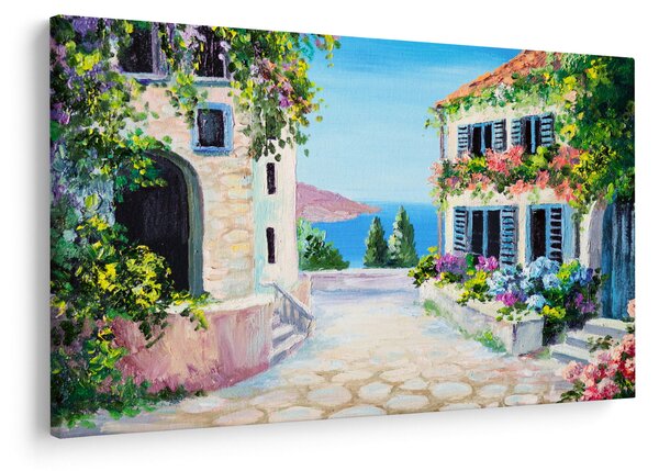 Obraz - Grécka ulička, olejomaľba (90x60 cm)