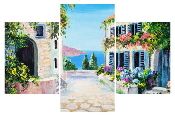 Obraz - Grécka ulička, olejomaľba (90x60 cm)