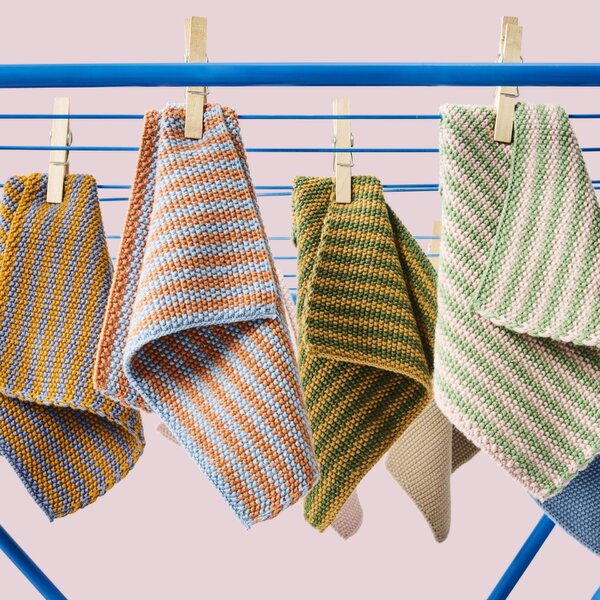 Pletená handrička na riad Mynte Stripes Color ružová/eukalyptová