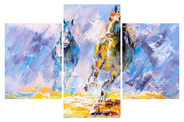 Obraz bežiacich koňov, olejomaľba (90x60 cm)