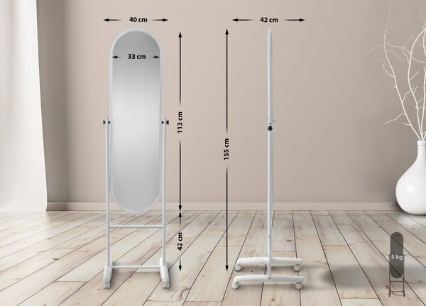 Stojace zrkadlo Nane Oval - 155x40x42 cm - Biela