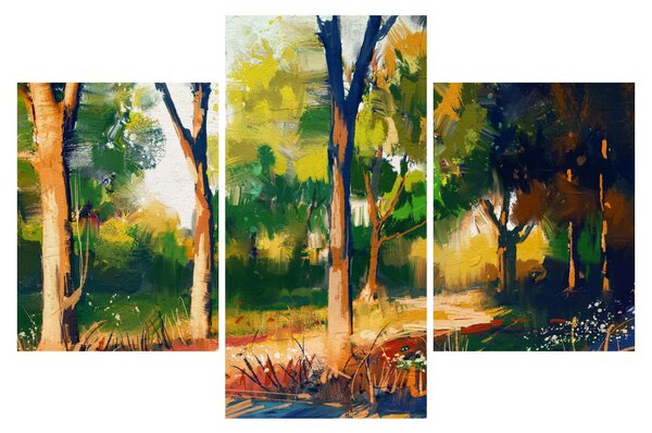 Obraz lesa v letnom slnku, maľba (90x60 cm)