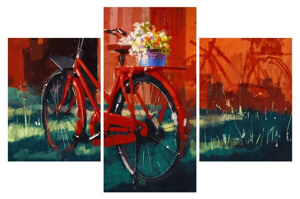 Obraz červeného kolesa, akrylová maľba (90x60 cm)