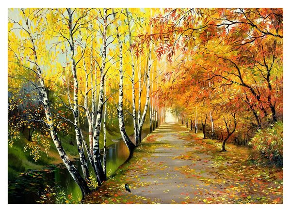 Obraz - Romantická alej pozdĺž vody, olejomaľba (70x50 cm)