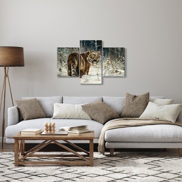 Obraz - Tiger v zasneženom lese, olejomaľba (90x60 cm)