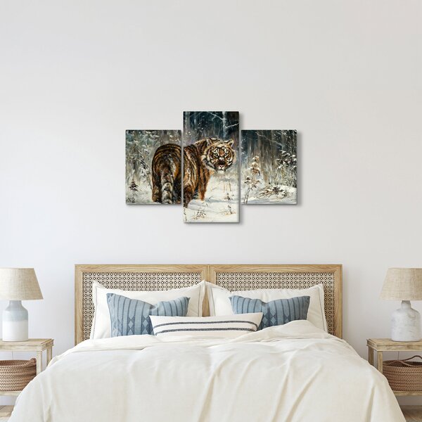 Obraz - Tiger v zasneženom lese, olejomaľba (90x60 cm)