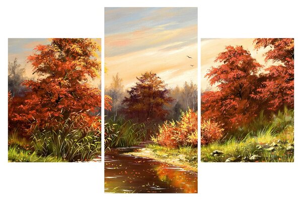 Obraz rieky v jesennej krajine, olejomaľba (90x60 cm)