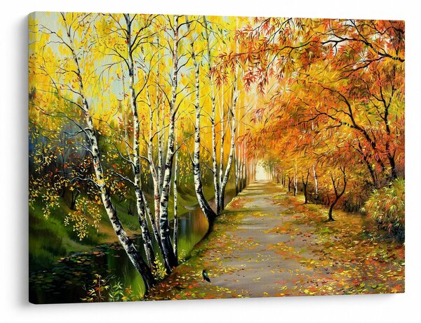 Obraz - Romantická alej pozdĺž vody, olejomaľba (70x50 cm)