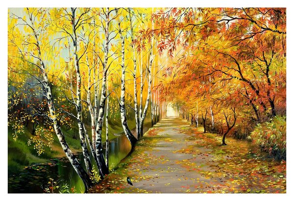 Obraz - Romantická alej pozdĺž vody, olejomaľba (90x60 cm)