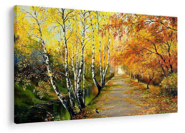 Obraz - Romantická alej pozdĺž vody, olejomaľba (90x60 cm)