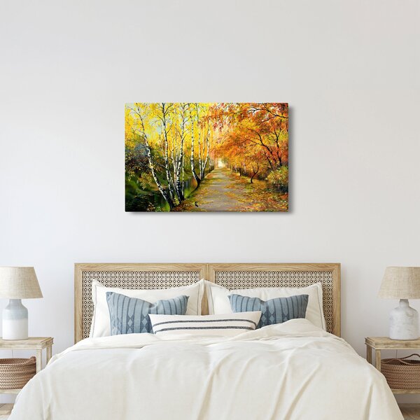 Obraz - Romantická alej pozdĺž vody, olejomaľba (90x60 cm)