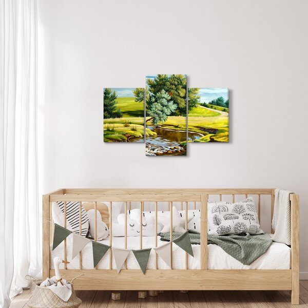 Obraz - Rieka medzi lúkami, olejomaľba (90x60 cm)