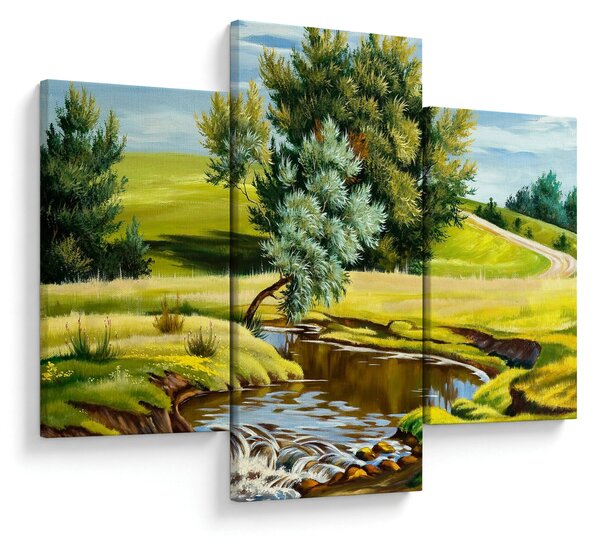 Obraz - Rieka medzi lúkami, olejomaľba (90x60 cm)