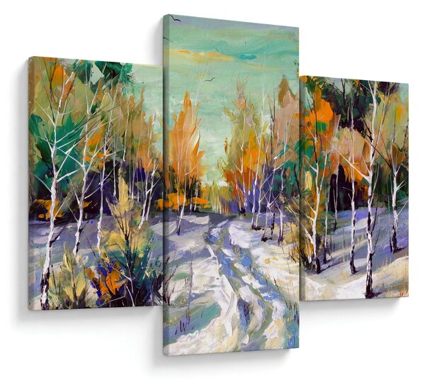 Obraz - Zasnežená cesta lesom, olejomaľba (90x60 cm)