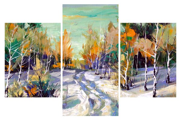 Obraz - Zasnežená cesta lesom, olejomaľba (90x60 cm)