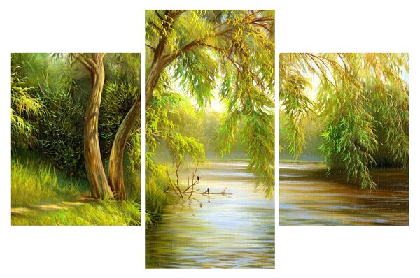 Obraz - Vŕba pri jazere, olejomaľba (90x60 cm)