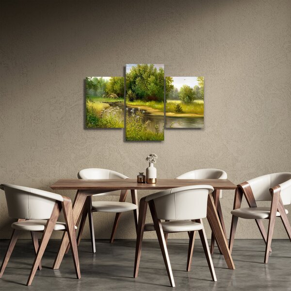 Obraz - Rieka pri lese, olejomaľba (90x60 cm)