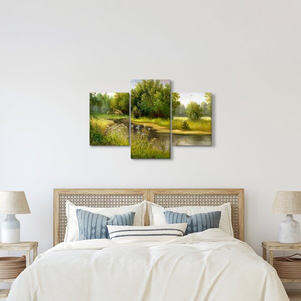 Obraz - Rieka pri lese, olejomaľba (90x60 cm)