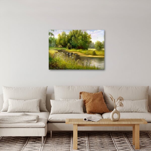 Obraz - Rieka pri lese, olejomaľba (70x50 cm)