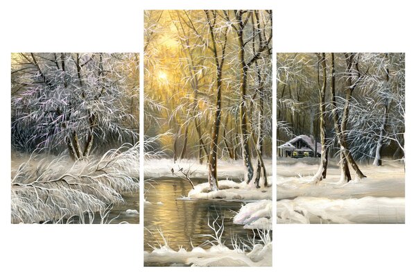 Obraz - Chalúpka v lese, olejomaľba (90x60 cm)