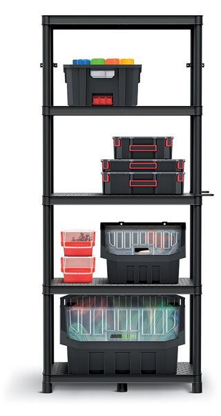 Prosperplast Regál plastový 5 políc STACKARO MIDDLE 74 x 36 x 172,5 cm - čierny