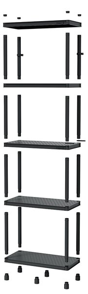 Prosperplast Regál plastový 5 políc STACKARO MIDDLE 74 x 36 x 172,5 cm - čierny