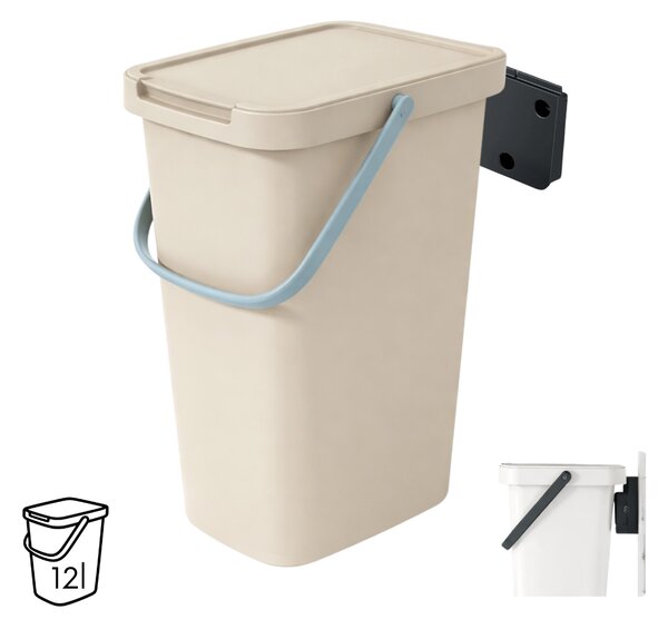 Prosperplast Závesný odpadkový kôš s vekom SYSTEMA Q, 12 l, 26 x 20 x 37,5 cm béžová
