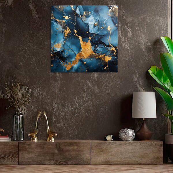 Obraz na plátne - Modro zlatý mramor 03 - 40x40 cm