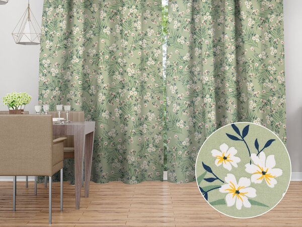 Biante Bavlnený záves Sandra SA-793 Žlto-oranžové kvety na zelenom 150x140 cm
