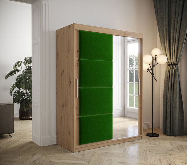 Šatníková skriňa s posuvnými dverami 150 cm TALIA - dub artisan / zelená