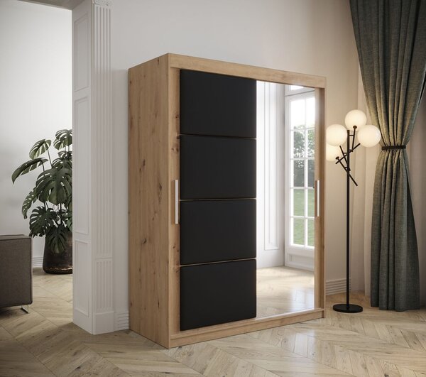 Šatníková skriňa s posuvnými dverami 150 cm TALIA - dub artisan / čierna
