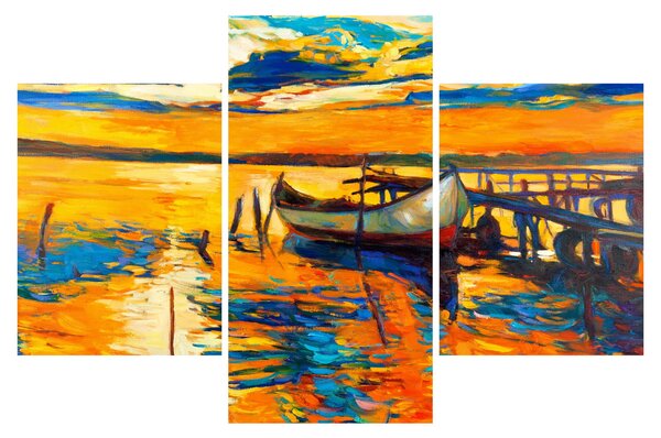 Obraz - Loďka pri západe slnka (90x60 cm)