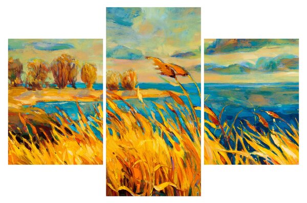 Obraz - Západajúce slnko nad jazerom, akrylová maľba (90x60 cm)