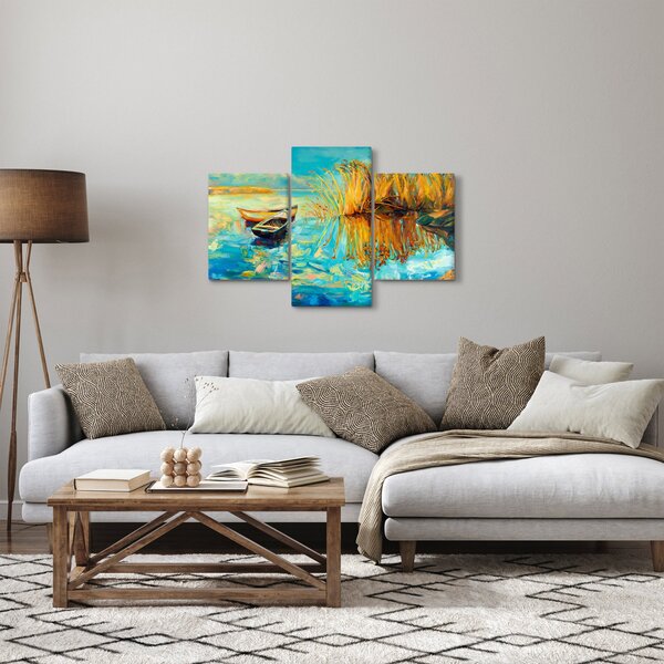 Obraz - Jazero s loďkami (90x60 cm)