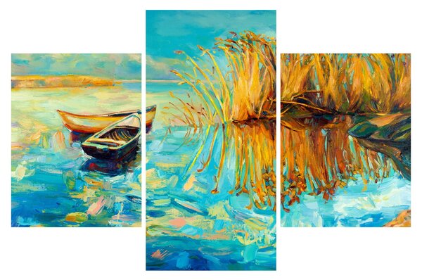 Obraz - Jazero s loďkami (90x60 cm)